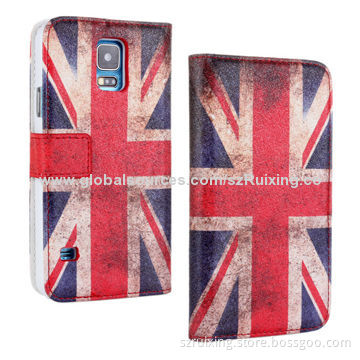 New 2-in-1 PU Leather Phone Case for Samsung Galaxy S5, with Flag Image and Stand Function
